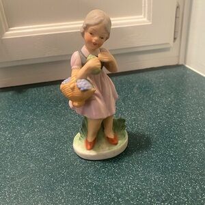 Vintage Ceramic Girl Figurine with Basket